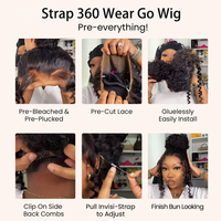 Nouvelle perruque frontale 360 Full Lace avec cordon de serrage invisible, pré-coupée, pré-épilée, prête à porter, sans colle, en cheveux humains pour femmes