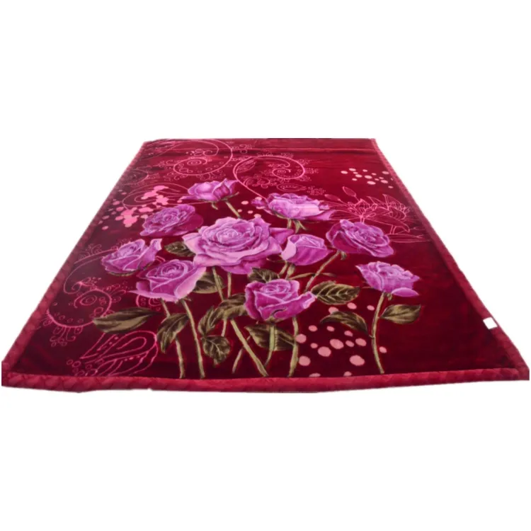 Cobertor de flores LORENDA personalizado em poliéster vinho vermelho 8kg cobertor raschel floral fofo de 2 camadas