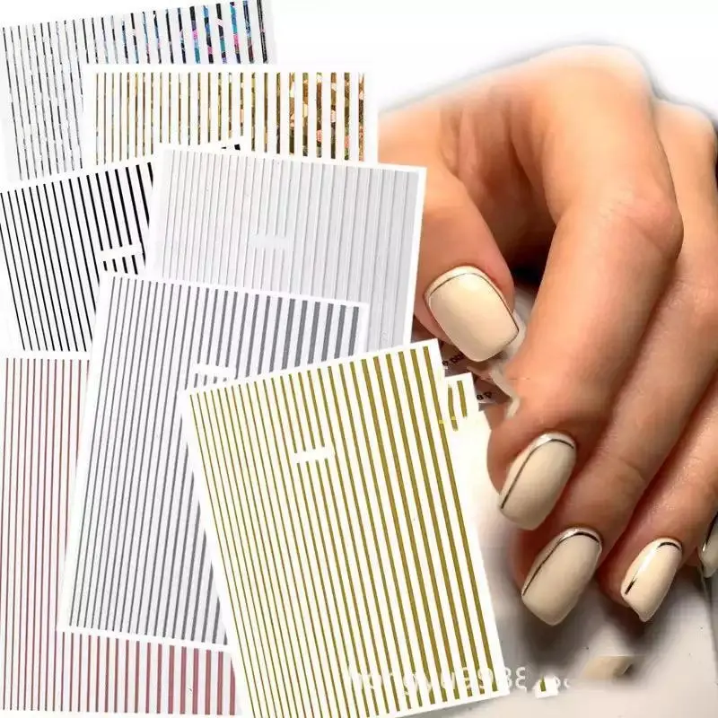 Paso Sico Metal Strip Tape 3D Nail Sticker Decals Adhesive Stripe Lines DIY