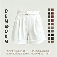 Shorts en cuir véritable de mouton blanc pour femme, avec ceinture et ourlet à revers, style décontracté pour le quotidien et la rue, direct usine