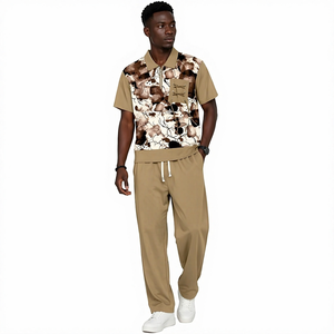 Ensemble de survêtement décontracté pour <span class=keywords><strong>homme</strong></span>, 2 pièces, imprimé à carreaux, polo et <span class=keywords><strong>pantalon</strong></span> à taille élastique, streetwear, grande taille, respirant et léger - Product Image 2