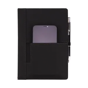 Black notebook and pen A5 paper excellent design print hard cover 96 sheets with pen loop and cell phone pocket