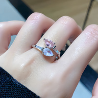 Bague ouverte réglable pour femme, avec pierre de zircone bicolore, sertie griffe, en laiton plaqué or et argent 925, cadeau de fête, symbole de promesse éternelle