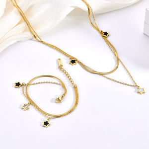 Ensemble de Bijoux Tendance en Acier Inoxydable : Collier et Bracelet à Chaînes Multicouches avec Breloques Étoiles, Nouvelle Tendance pour Femmes et Cadeaux de Fête pour Filles - Product Image 6