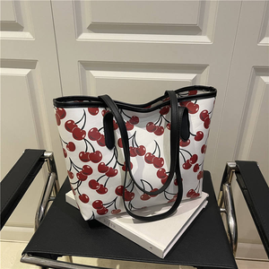 Bolsos de Mujer 2026, Nuevo Bolso Tote de PU Mediano con Cierre de Cremallera, Gran Capacidad, Estampado de Cerezas, Moderno y Sencillo, Bolsos de Diseñador - Product Image 1