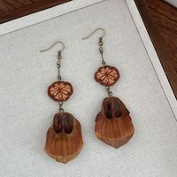Musesure Vintage Plant Fruit Oorbellen Artistieke Etnische Stijl Super Fairy Red Pine Wood Pieces Oorbellen Handgemaakt Uniek Hout