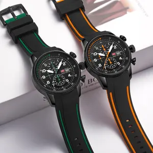 迷你福克斯MF0379G航空计时手表防水石英表运动发光深色硅胶表带男士手表