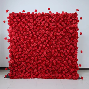 J37 8ft X 8ft Decorazione per Sfondo Palco Nuziale Pannelli Murali Floreali Arrotolabili 5D in Seta Artificiale Rossa Finta - Product Image 2