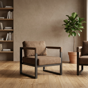 Ensemble de chaises de salon minimalistes en tissu marron avec structure en métal, design moderne pour usage intérieur - Product Image 6