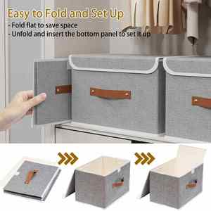 Foldable <b>Storage</b> Bin Set Collapsible <b>Storage</b> <b>Box</b> <b>Cube</b> Closet Organizer <b>with</b> <b>Lid</b> & Faux Leather Handle - Product Image 5