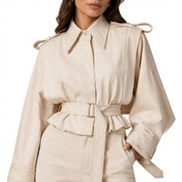 Veste trench courte utilitaire pour femme avec ceinture, épaulettes et manches longues