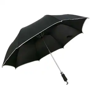 나무 손잡이 큰 남자 비즈니스 스타일 자동 우산 비닐 자외선 차단제 비 더블 레이어 12K 방풍 대형 골프 우산