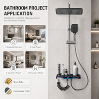 Ensemble de douche mural sur mesure en cuivre apparent avec affichage numérique LED et poignée unique chromée