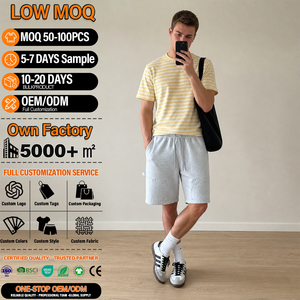 Shorts en coton pour hommes avec cordon de serrage, taille élastique, poches, décontractés, athlétiques, OEM ODM, faible MOQ - Product Image 1