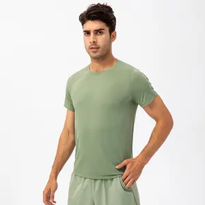ढीले चलने वाले त्वरित ड्रायर चालक दल गर्दन के पसीने से अवशोषित सांस लेने योग्य खेल आकस्मिक शॉर्ट आस्तीन पुरुषों की टी-शर्ट