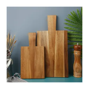 Acacia Wood Schneide brett Hack klötze Paddle Cheese Board mit Griff Holz laser Natural Kitchen ware Rechteck Schrumpf folie