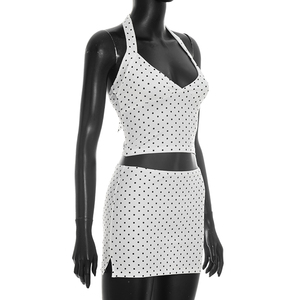 Viviblook D26ST187 Women Summer Skirt <b>Set</b> <b>Sexy</b> Sleeveless Polka Dot Print Halter Vest Slit Bodycon Skirt Two Piece <b>Set</b> - Product Image 3