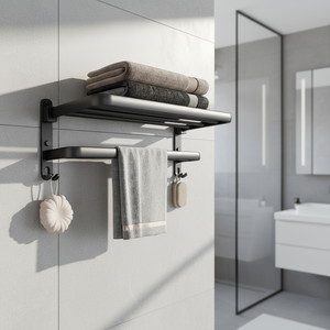 Moderno Juego de Accesorios de Baño de 2 Niveles de Aluminio Pulido de 50 cm, Soporte de Pared con Gancho Esquinero, Portarrollos, Anillo para Toallas, Barra para Toallas, para Hoteles - Product Image 3