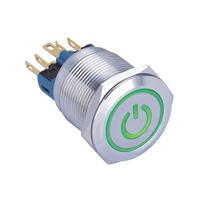 Célèbre marque ONPOW CE ROHS 22mm Anti-vandalisme illuminé symbole d'alimentation interrupteur à bouton-poussoir en métal