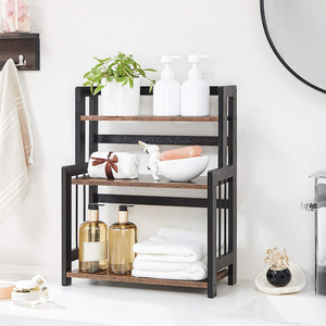 Étagère à épices multifonctionnelle pour la cuisine, organisateur de bureau à 3 niveaux, conteneur de rangement en métal et bambou, organisateur d'épices pour la cuisine - Product Image 3