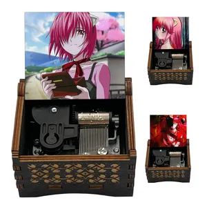 Luxury Black Wooden Elfen Lied Lilium Music Box, Color Printed Anime Mechanism Lilium Musical Gifts 63