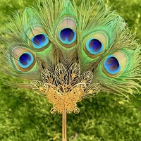 Éventail à main en plumes de paon, petit accessoire de photographie, modèle AY-007 pour mariage et diffusion en direct