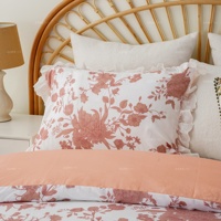 Parure de lit en microfibre brossée pré-lavée à imprimé floral Glace avec garniture en dentelle, housse de couette et taies d'oreiller