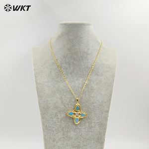 Increíble collar de piedra turquesa natural religiosa cristiana súper caliente con colgantes de Cruz de perlas en oro de 18 quilates, en la parte superior de la cadena de montaje - Product Image 6