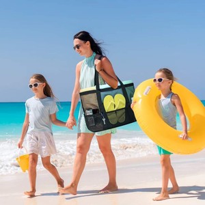 Bolso de viaje grande de malla para la playa, bolso de playa familiar con 9 bolsillos, bolsa de toalla de playa, carrito de ducha ligero para vacaciones - Product Image 1