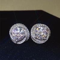 Boucles d'oreilles clous en moissanite ronde de 3 carats, VVS1, testées au diamant, bijoux de mariage en argent sterling 925, luxe pour la mariée