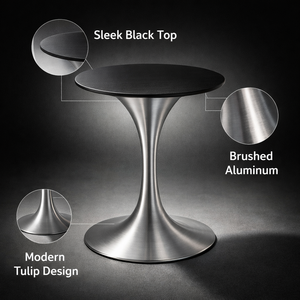 Mesa de Bar Moderna de Lujo con Tapa Redonda Negra y Base de Metal Tipo Tulipán para Vestíbulo de Hotel, Cafetería, Bistro, Espacios Pequeños, Muebles de Interior - Product Image 2