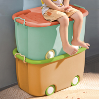 Grands contenants de rangement en plastique avec roulettes et poignées, couleur macaron, boîtes de rangement pour jouets d'enfants, design original d'usine, matériau PP