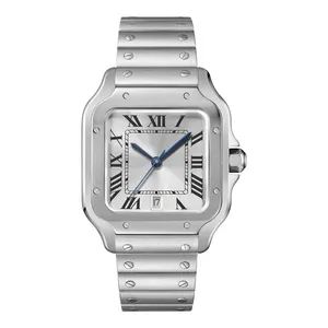 Popular diseñador de moda calendario cuadrado correas de acero marca personalizada reloj de cuarzo hombre de lujo Horloge