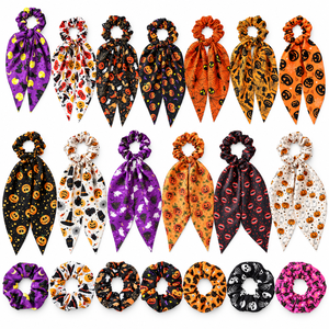 Elastico per Capelli Bianco con Scritta <span class=keywords><strong>Halloween</strong></span> e Motivi Candy Corn per Confezioni Regalo Stagionali e Rivendita in Boutique - Product Image 4
