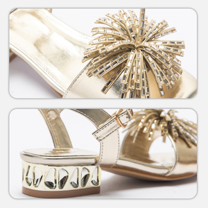 Sandali Estivi <span class=keywords><strong>da</strong></span> <span class=keywords><strong>Bambina</strong></span> con Tacco Alto, Punta Aperta, Cinturino alla Caviglia, Decorazioni in Strass Dorati e Nappine, Colore Unico, Tendenza Moda per Serate e Balli - Product Image 4