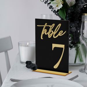 Numéros d'arche de réception de mariage en acrylique avec supports pour événements, restaurants, numéros de table noir et or 1-15/Ensemble - Product Image 1