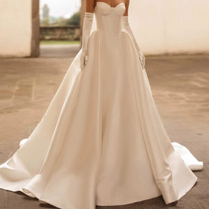 <span class=keywords><strong>Abito</strong></span> <span class=keywords><strong>da</strong></span> <span class=keywords><strong>Sposa</strong></span> Ruolai HL669 con Corsetto Allacciato, <span class=keywords><strong>Tasche</strong></span>, Tessuto Rigido in Mikado, Stile Basque - Product Image 1