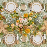 Nappe, sets de table et serviettes en polyester de haute qualité, imprimé feuilles de palmier, durables, idéales pour les barbecues en plein air