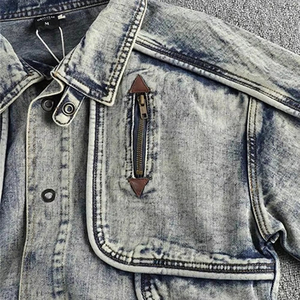 Veste en jean tendance pour homme avec fermeture boutonnée et poches, manteau décontracté en coton, streetwear d'hiver, coupe classique - Product Image 4