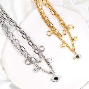 Wholesale High Quality Eye Stainless Steel Hamsa <b>Hand</b> 18k <b>Gold</b> Plated Beaded Charm Chain Choker Pendant Necklace - Product Image 5