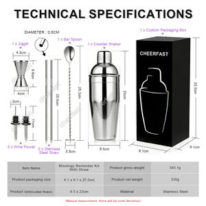 Kit de shaker en acier inoxydable personnalisé Boston 750 ml avec outils à cocktails pour bar à domicile, fête, <span class=keywords><strong>cadeau</strong></span> extérieur, luxe - Product Image 5