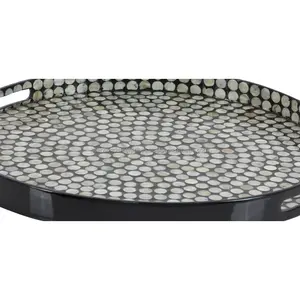 Plateau d'incrustation d'os de forme ronde artisanale de qualité supérieure pour la décoration de table basse disponible au prix d'exportation - Product Image 5