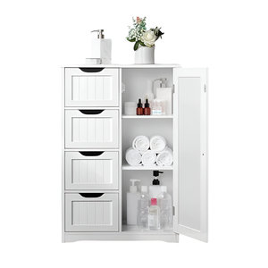 Meuble de salle de bain sur pied en bois blanc résistant à l'eau avec 4 tiroirs et <span class=keywords><strong>3</strong></span> étagères-Rangement polyvalent pour le salon et la cuisine - Product Image 6