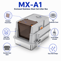 Bac à litière pour chat en acier inoxydable avec parois hautes, toilette pour chat en métal avec porte avant fumée et support pour pelle OEM