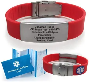 Pulseira esportiva de silicone, pulseira médica de alerta médica