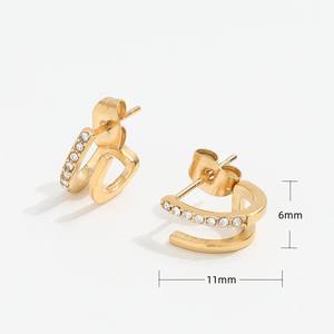 Pendientes Minimalistas de Dos Filas con Baño de Oro de 18K, Resistentes al Agua y al Deslustre, en Acero Inoxidable, Joyería Minimalista - Product Image 2