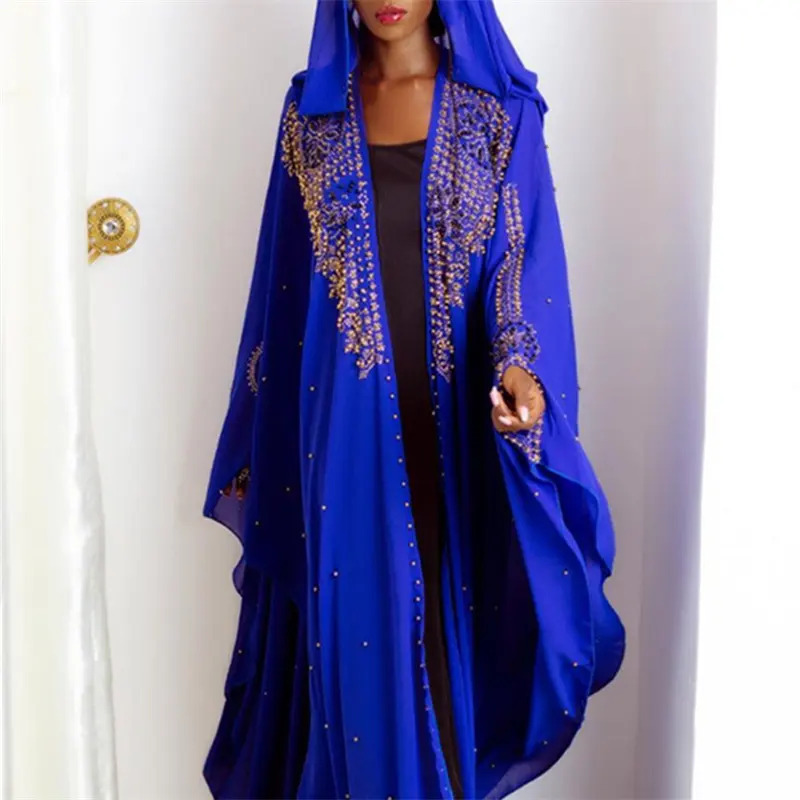 Islamitische Kleding Fabriek Afrikaanse Vrouwen Jurk Moslim Stijl Losse Gewaad Zware Industrie Diamant Gestreken Ronde Hals Grote Swing Jurk