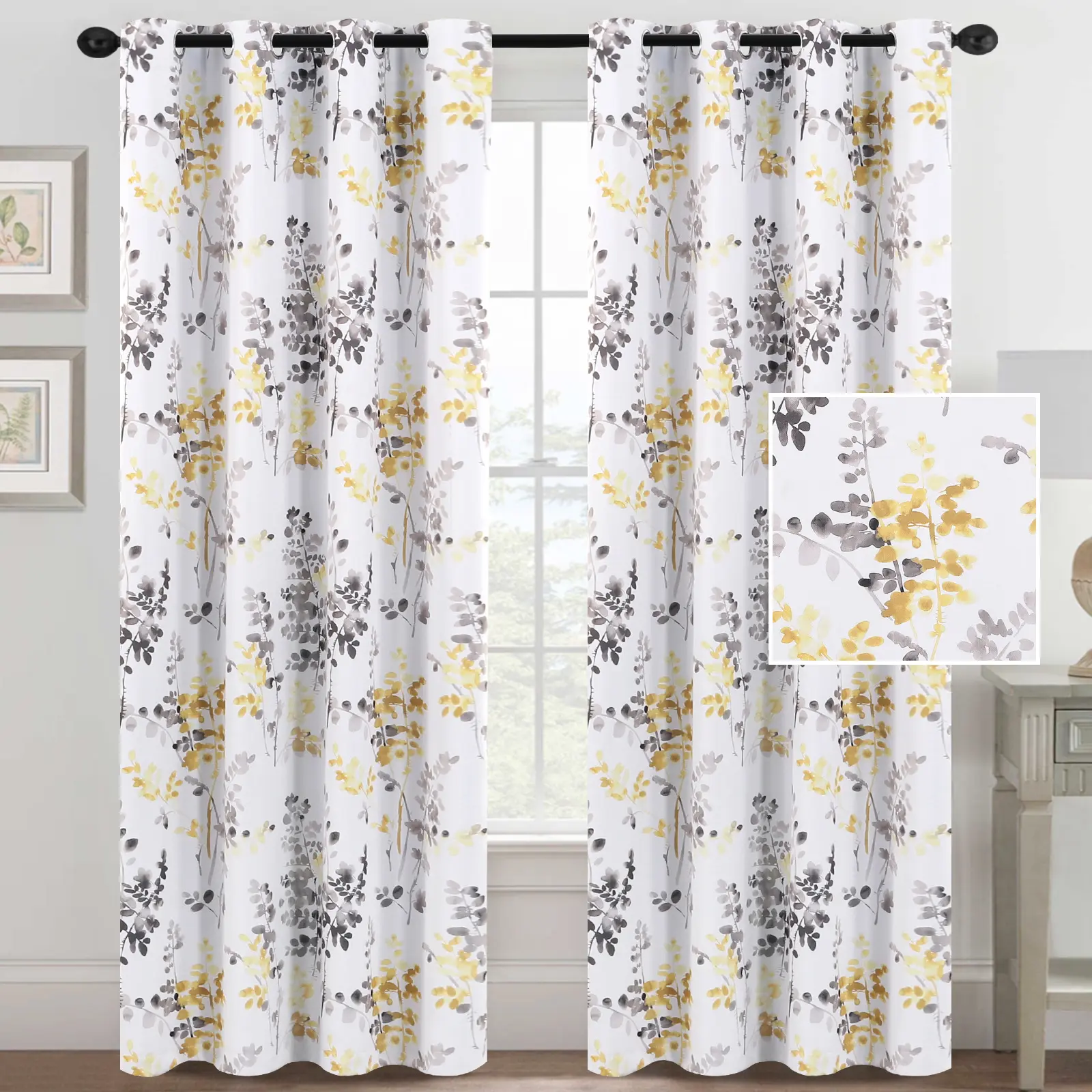 China Factory Nice Double Panels One Set Thermal Insulated Printed Blackout Curtain