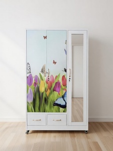 <span class=keywords><strong>Armoire</strong></span> <span class=keywords><strong>en</strong></span> acier laminé à froid durable avec impression dorée abstraite et porte miroir intégrale - Product Image 4