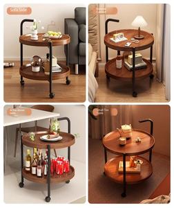 <span class=keywords><strong>Table</strong></span> d'appoint roulante à 2 niveaux, <span class=keywords><strong>table</strong></span> d'appoint ronde mobile avec <span class=keywords><strong>roulettes</strong></span>, chariot de service pour salon, chambre à coucher - Product Image 4